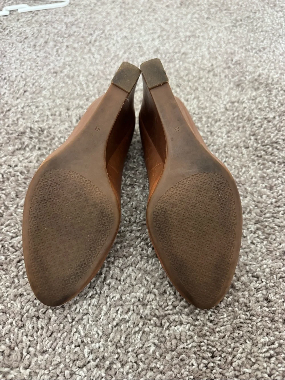 Tory Burch Tan Leather Logo Ballet Wedges